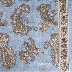 Powder Blue Cotton And Linen Scarf - Paisley Pattern