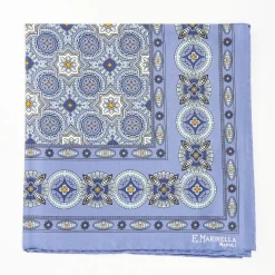 Powder Blue Hand-Printed Silk Pocket Square Large Flower Pattern