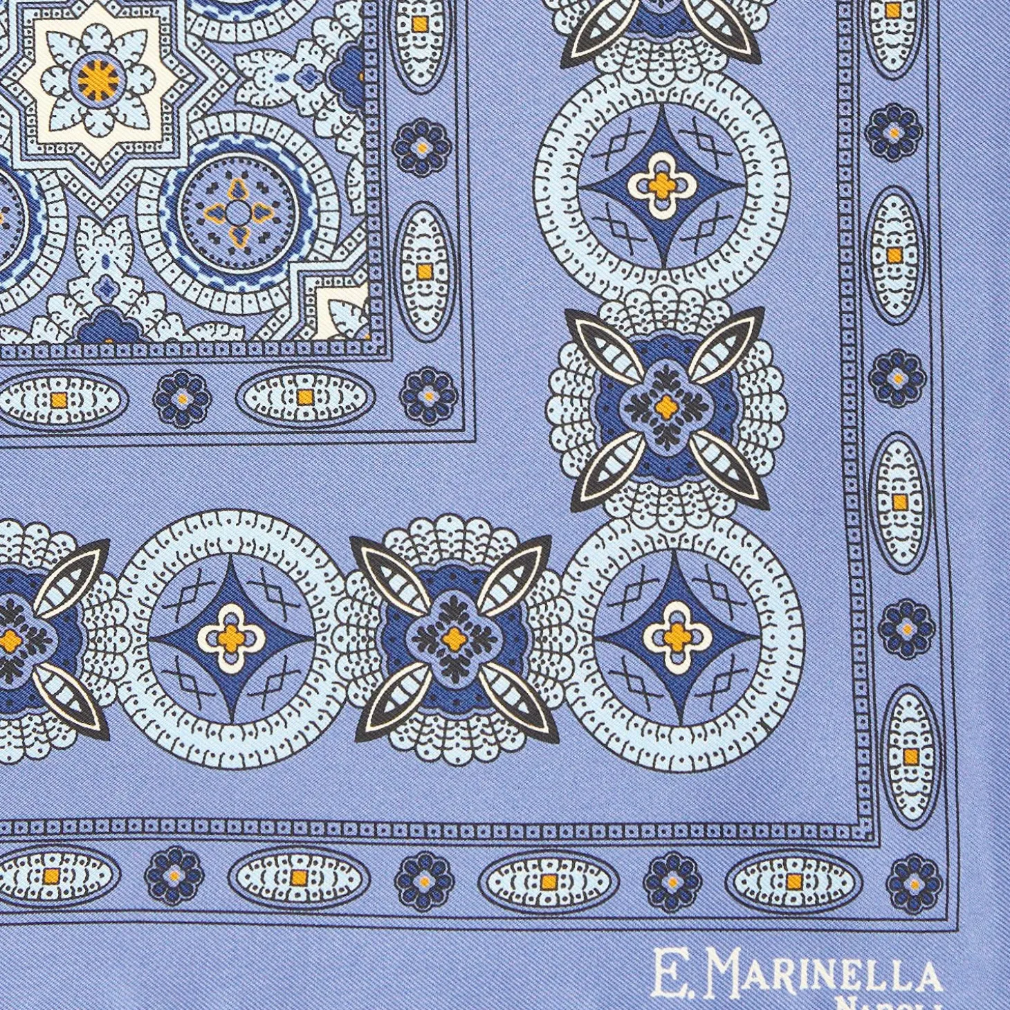 Powder Blue Hand-Printed Silk Pocket Square Large Flower Pattern