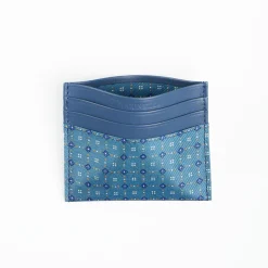 Powder Blue Leather And Silk Credit Card Holder - 5 Compartments