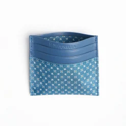 Powder Blue Leather And Silk Credit Card Holder - 5 Compartments