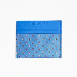 Powder Blue Leather And Silk Credit Card Holder - 5 Compartments