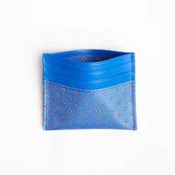 Powder Blue Leather And Silk Credit Card Holder - 5 Compartments