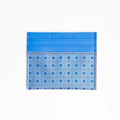 Powder Blue Leather And Silk Credit Card Holder - 5 Compartments