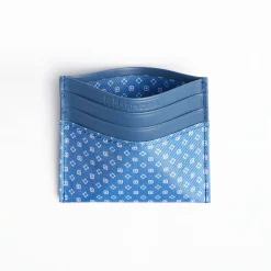 Powder Blue Leather And Silk Credit Card Holder - 5 Compartments