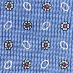 Powder Blue Sartorial Classic Silk Tie - Small Flower Pattern