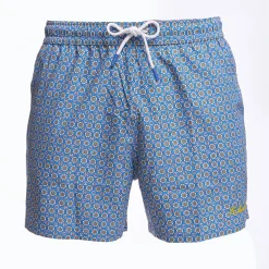 Powder Blue Swim Short - Large Flower Pattern