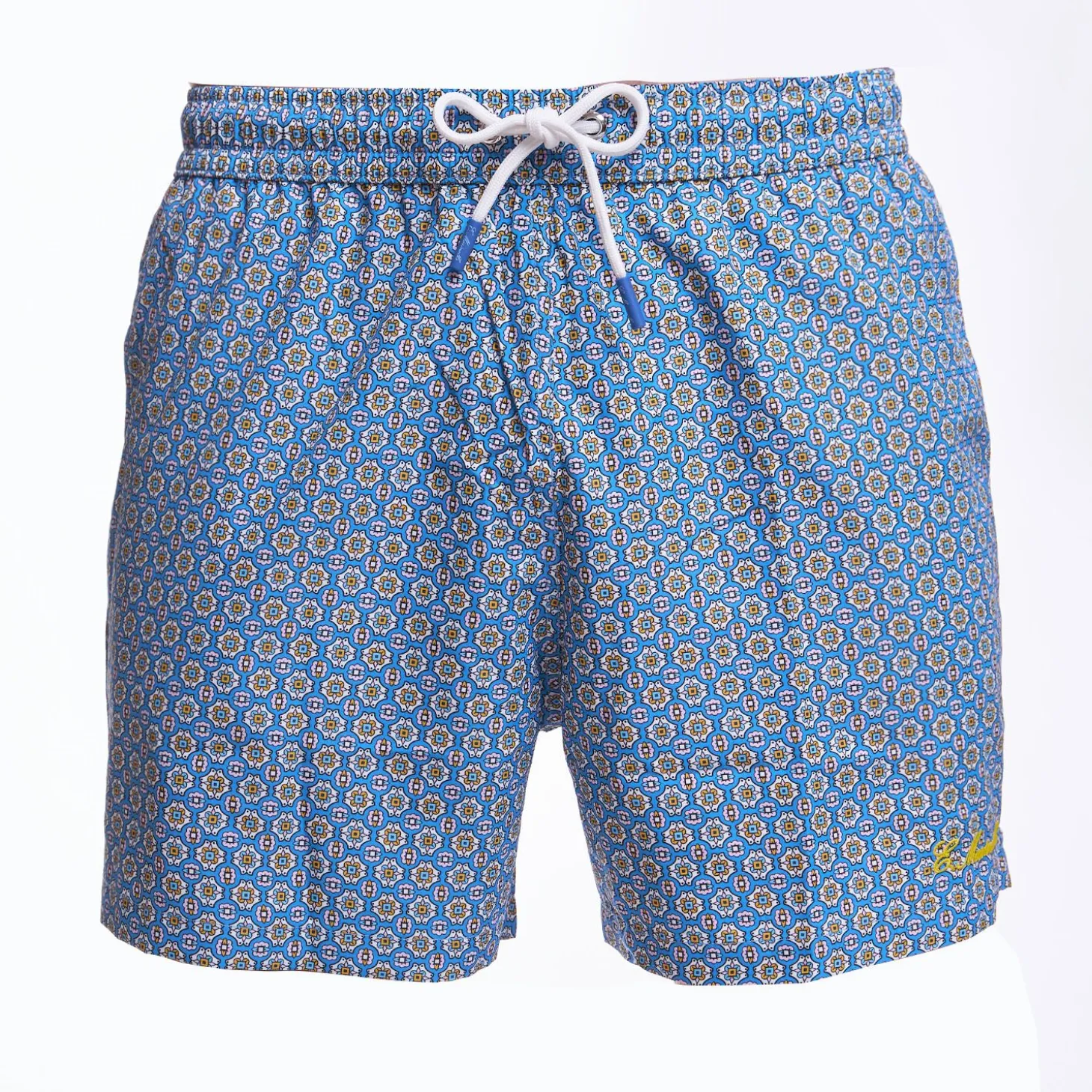 Powder Blue Swim Short - Large Flower Pattern