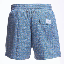 Powder Blue Swim Short - Large Flower Pattern
