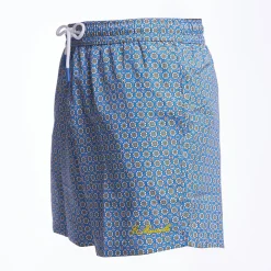 Powder Blue Swim Short - Large Flower Pattern