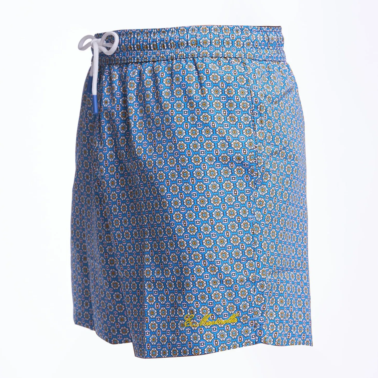 Powder Blue Swim Short - Large Flower Pattern