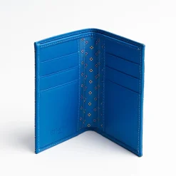 Powder Blue Vertical Wallet In Silk And Leather