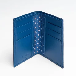 Powder Blue Vertical Wallet In Silk And Leather