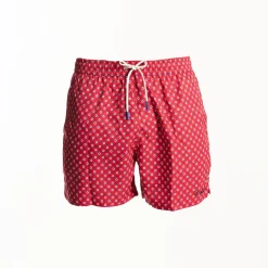 Red Baby Swim Shorts - Large Flower Pattern