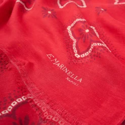 Red Cotton And Linen Scarf - Burgundy Macro Flowers