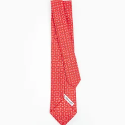 Red 7 Fold Sartorial Silk Tie - Small Flower Pattern