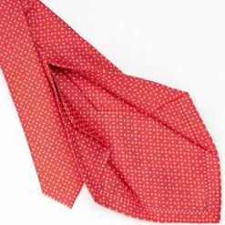 Red 5 Fold Sartorial Silk Tie - Small Flower Pattern