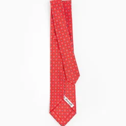 Red 5 Fold Sartorial Silk Tie - Small Flower Pattern