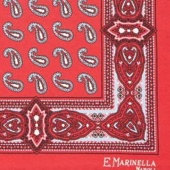 Red Hand-Printed Silk Pocket Square - Paisley Pattern