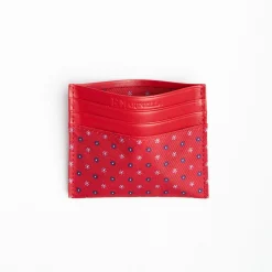 Red Leather And Silk Credit Card Holder - 5 Compartments