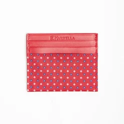 Red Leather And Silk Credit Card Holder 5 Compartments