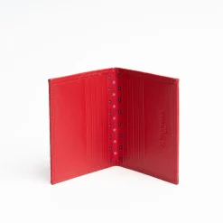 Red Leather Folding Card Holder - 10 Compartments