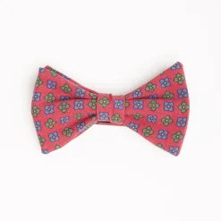 Red Pre-Knotted Silk Bowtie - Large Flower Pattern
