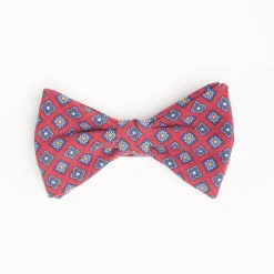 Red Pre-Knotted Silk Bowtie - Large Flower Pattern