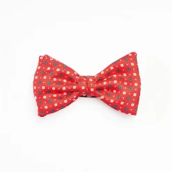 Red Pre-Knotted Silk Bowtie- Small Flower Pattern