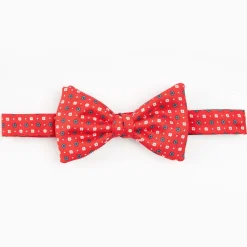 Red Pre-Knotted Silk Bowtie- Small Flower Pattern
