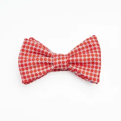 Red Pre-Knotted Silk Bowtie- Small Geometric Pattern