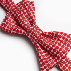 Red Pre-Knotted Silk Bowtie- Small Geometric Pattern