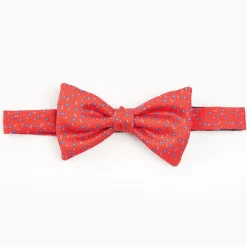 Red Pre-Knotted Silk Bowtie- Small Flower Pattern