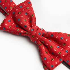 Red Pre-Knotted Silk Bowtie- Small Flower Pattern