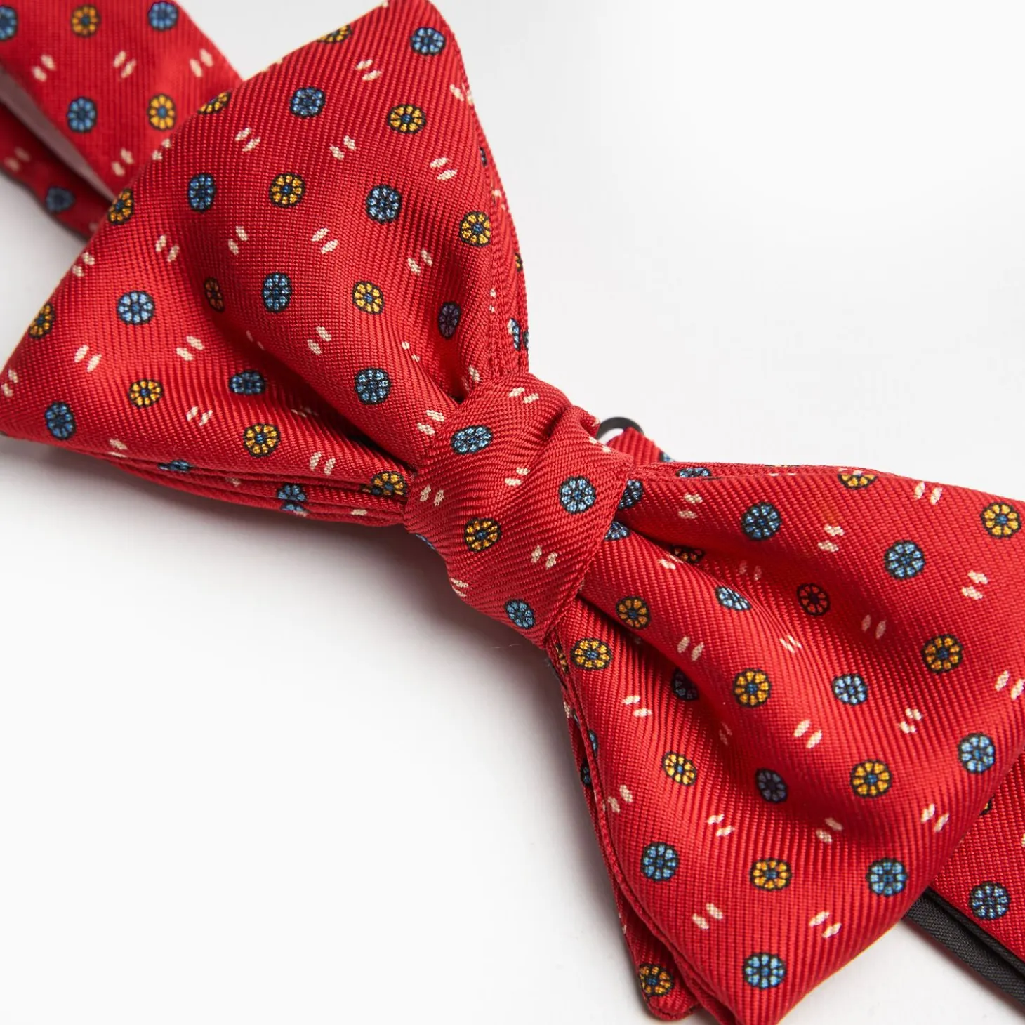 Red Pre-Knotted Silk Bowtie- Small Flower Pattern