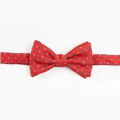 Red Pre-Knotted Silk Bowtie- Small Flower Pattern