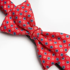 Red Pre-Knotted Silk Bowtie- Small Flower Pattern