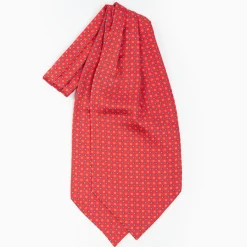 Red Silk Ascot Tie - Small Flower Designs