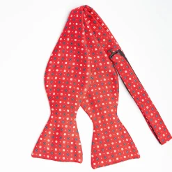 Red Silk Bowtie To Self-Tie - Small Flower Pattern