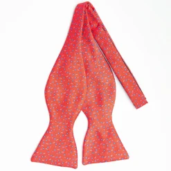 Red Silk Bowtie To Self-Tie - Small Flower Pattern