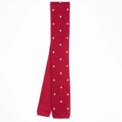 Red Silk Knitted Tie - Polka Dot Pattern