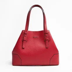 Red Textured Leather Tote Bag
