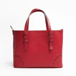 Red Textured Leather Tote Bag