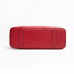 Red Textured Leather Tote Bag