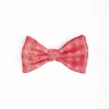 Salmon Pink Pre-Knotted Silk Bowtie - Small Flower Pattern