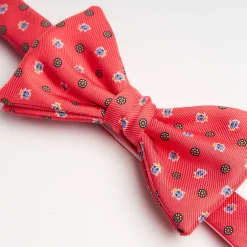 Salmon Pink Pre-Knotted Silk Bowtie - Small Flower Pattern