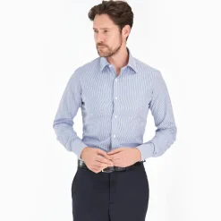 Slim White And Blue Striped Cotton Classic Shirt