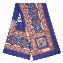 Soft Blue And Brown Wool Stole - Floral Pattern