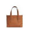 Tan Textured Leather Midi Tote Bag