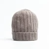 Taupe Colour Cashmere Ribbed Beanie